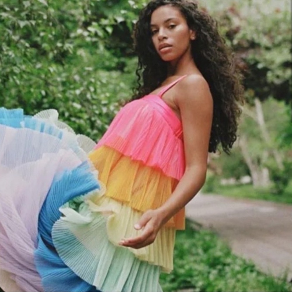 Anthropologie Hutch Rainbow Tiered Tulle Midi Dress NWT